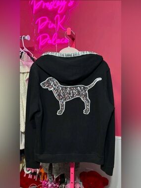 Victoria Secret Pink Black Hoodie with Sequin Dog